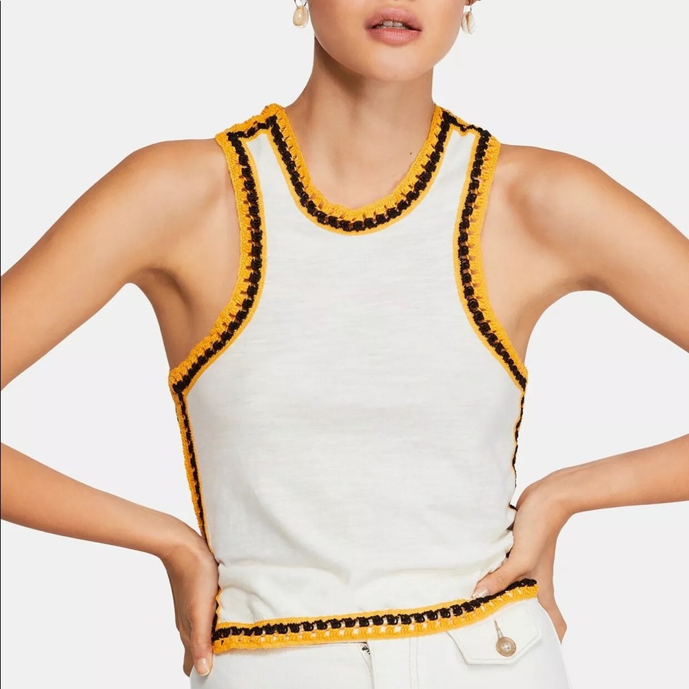 Free People Bora Crochet Yellow & Black Tank